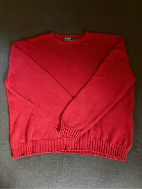 Ralph Lauren Red Crewneck Sweater with Navy Pony